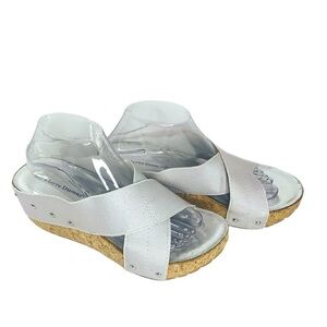 Pierre Dumas Metallic Slip On Criss Cross Platform Wedge Sandals Sz 10